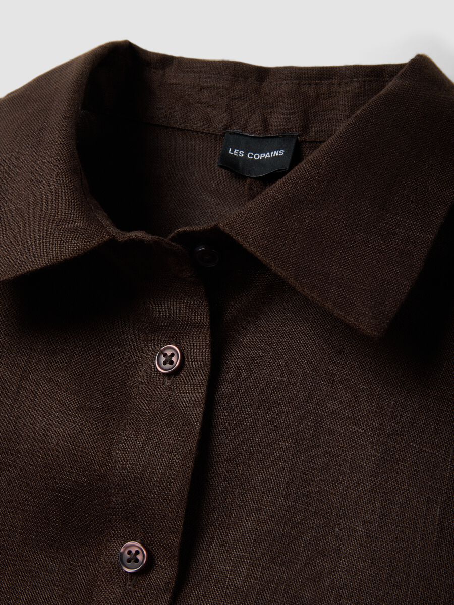 Brown pure linen oversized shirt_5