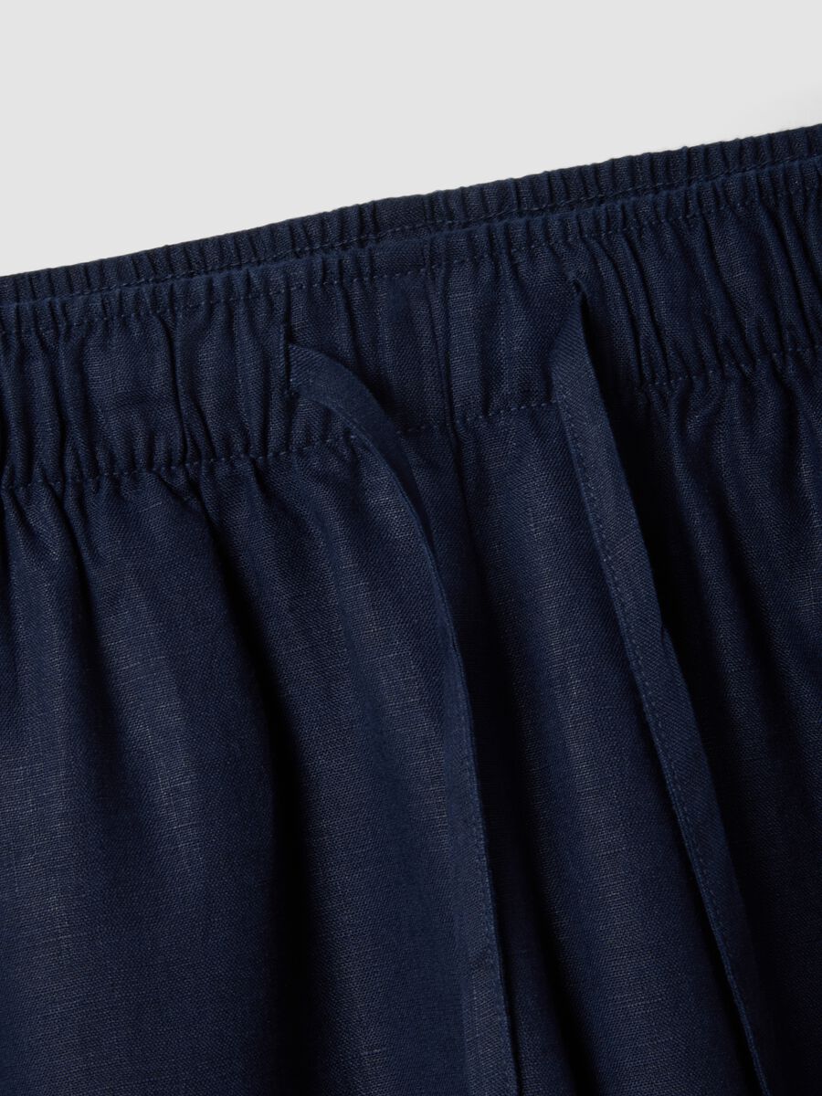 Blue pure linen drawstring trousers, straight fit_5