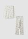 White pure organic cotton ribbed pyjamas with teddy bears for girls_1