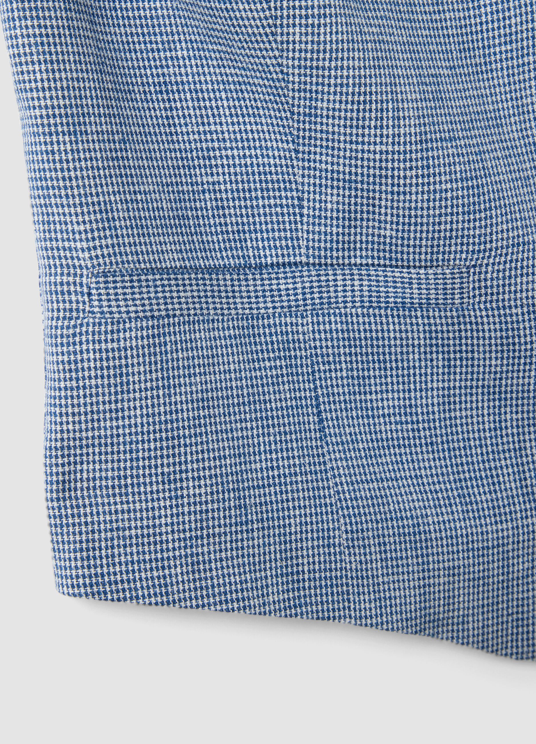 Slim-Fit Korsett aus Leinenmix mit weiss-blauem Karomuster