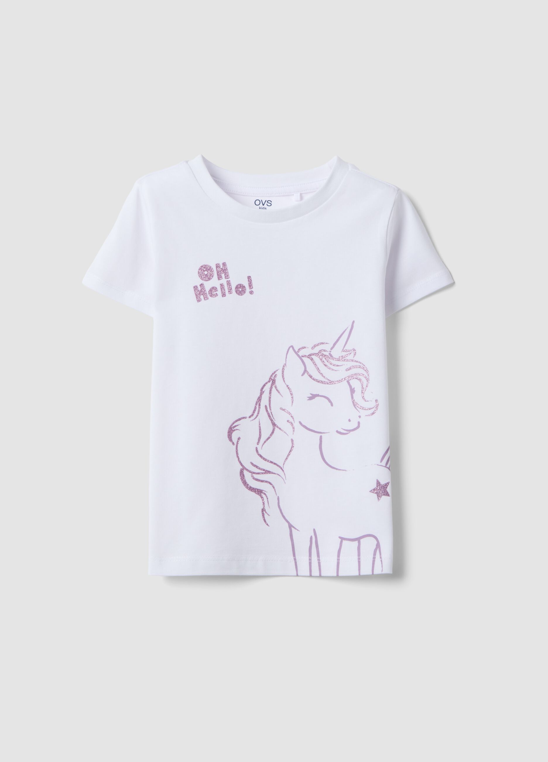 Girl's regular fit white pure cotton T-shirt with stars