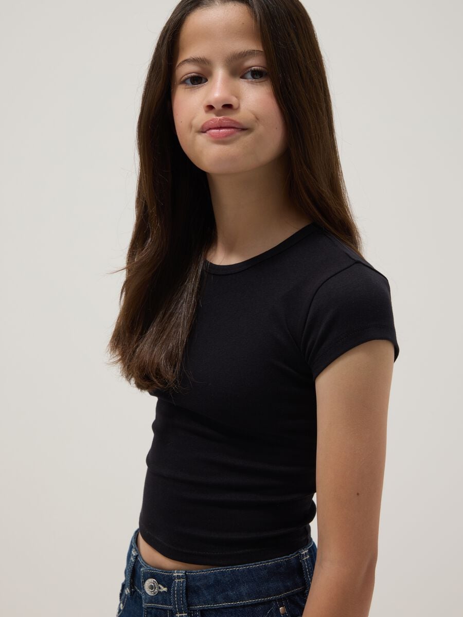 Girls&rsquo; black fitted stretch-cotton T-shirt_2