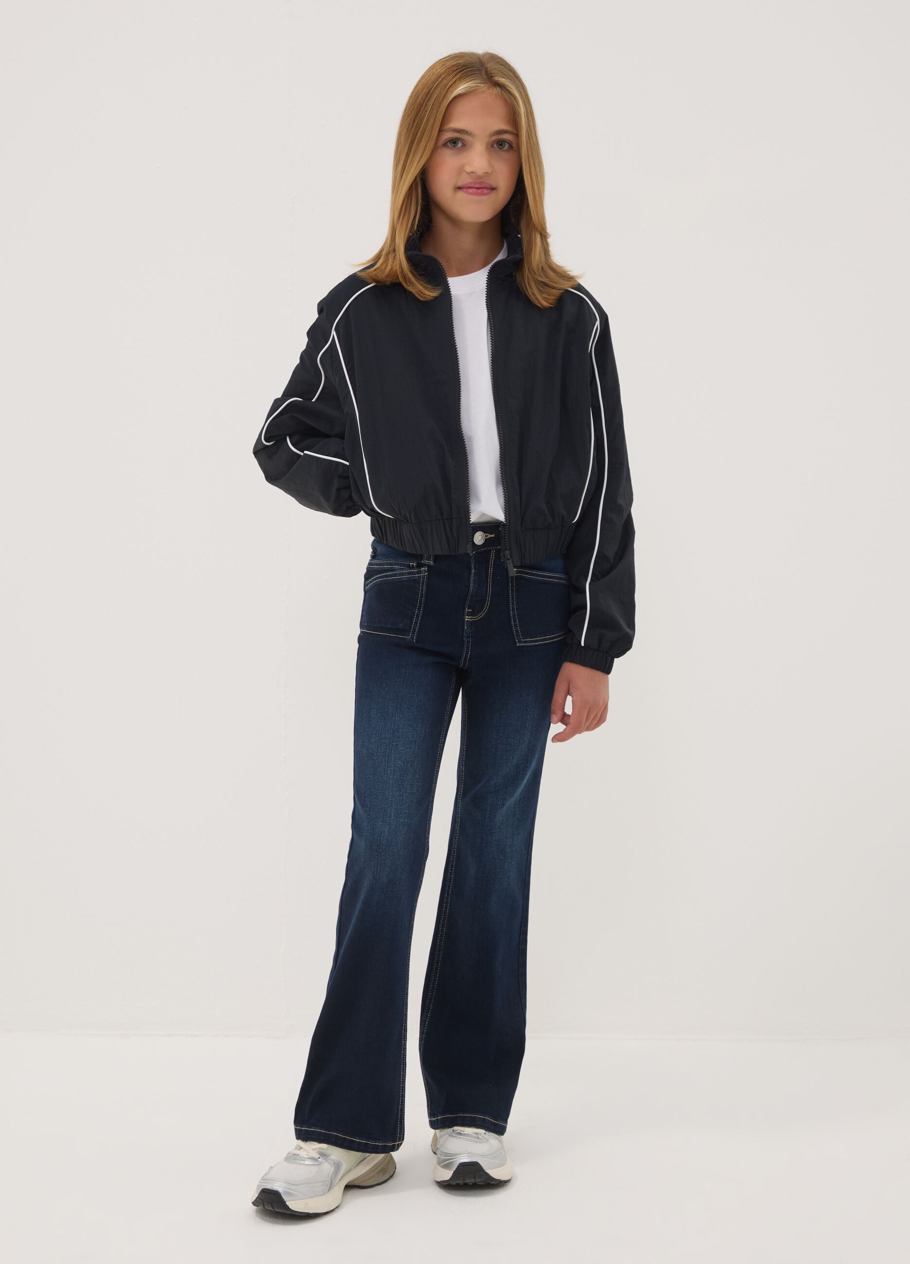 Girls&rsquo; blue flared stretch-cotton jeans