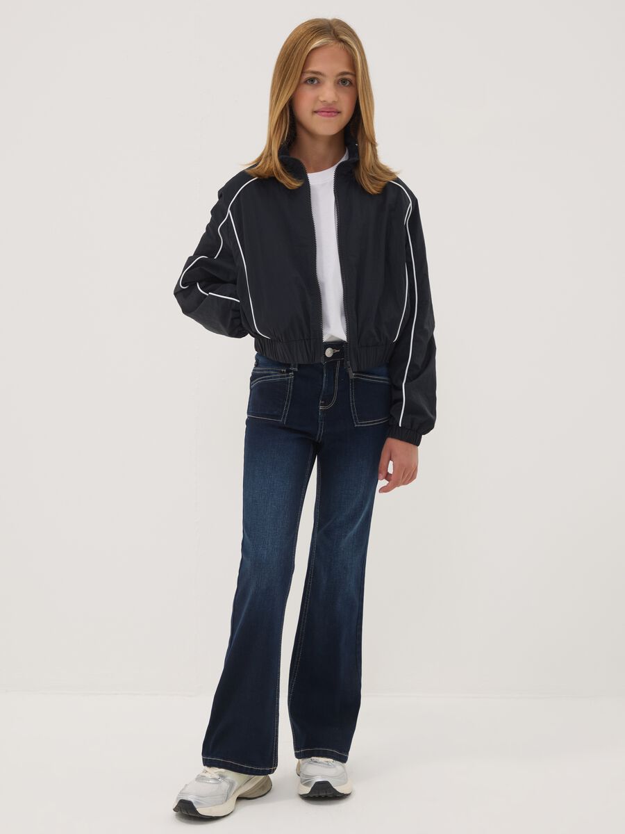 Girls&rsquo; blue flared stretch-cotton jeans_0