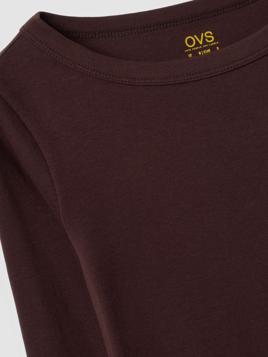 T-shirt marrone in puro cotone con girocollo regular fit_5