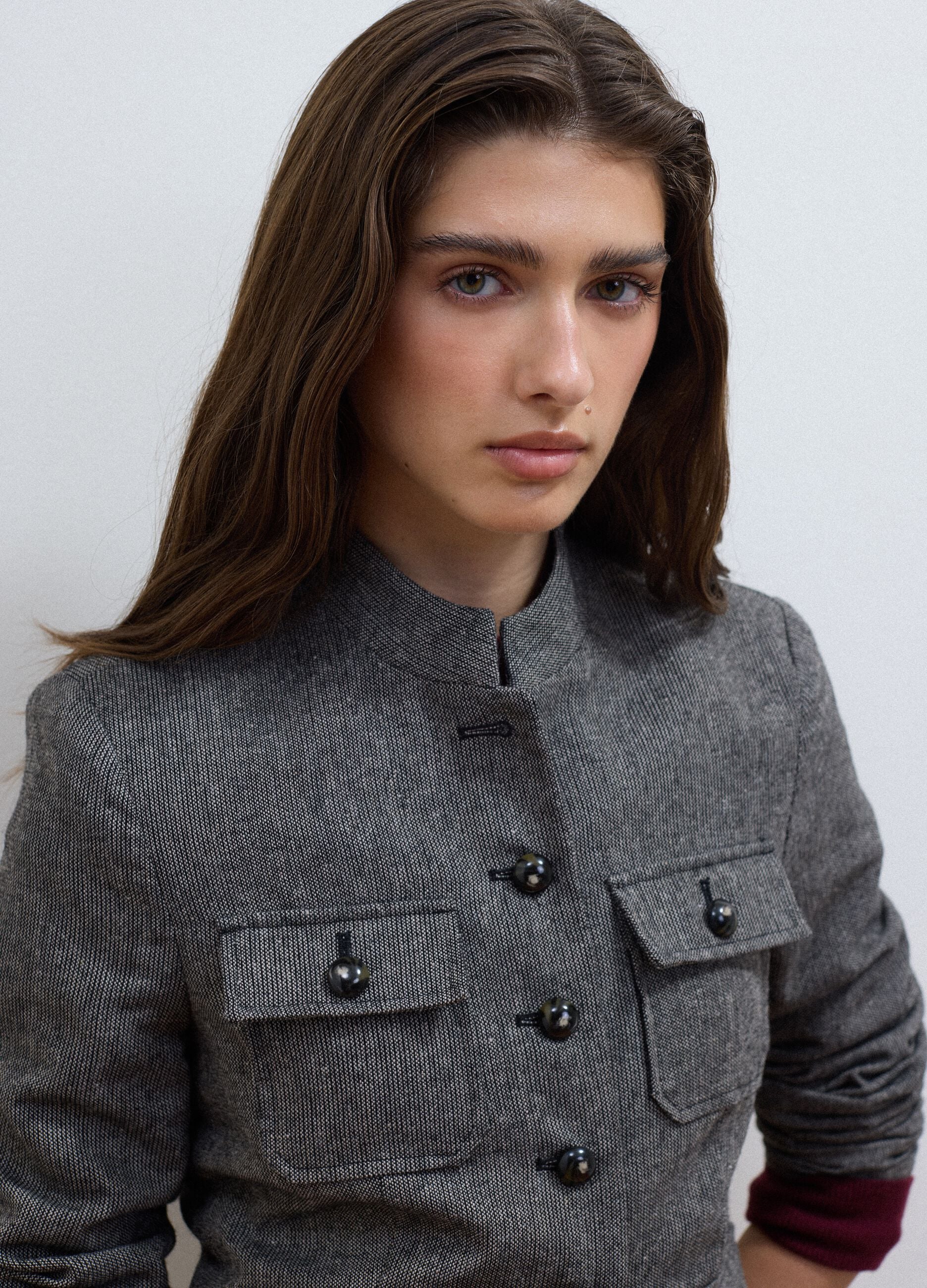 Blazer grigio in misto lana e viscosa slim fit