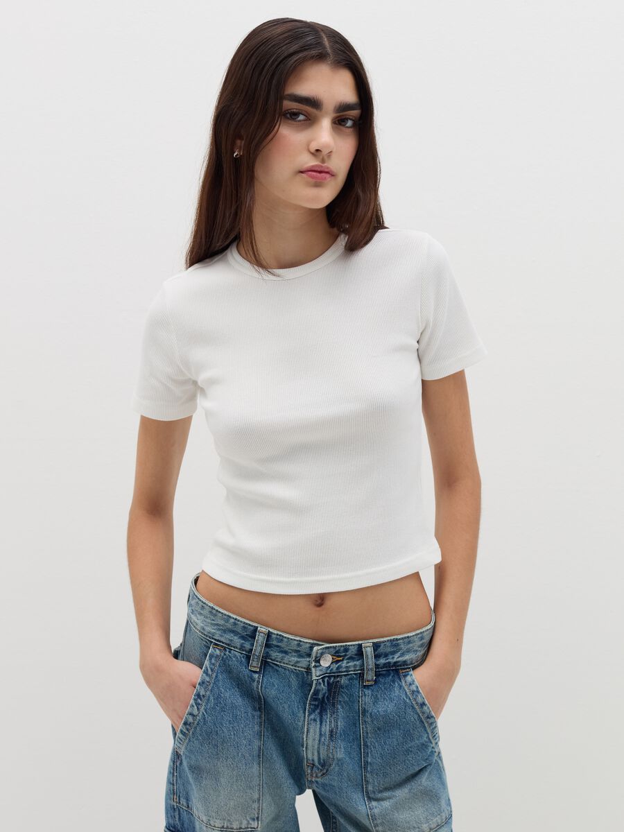 Ribbed T-shirt in stretch cotton_0