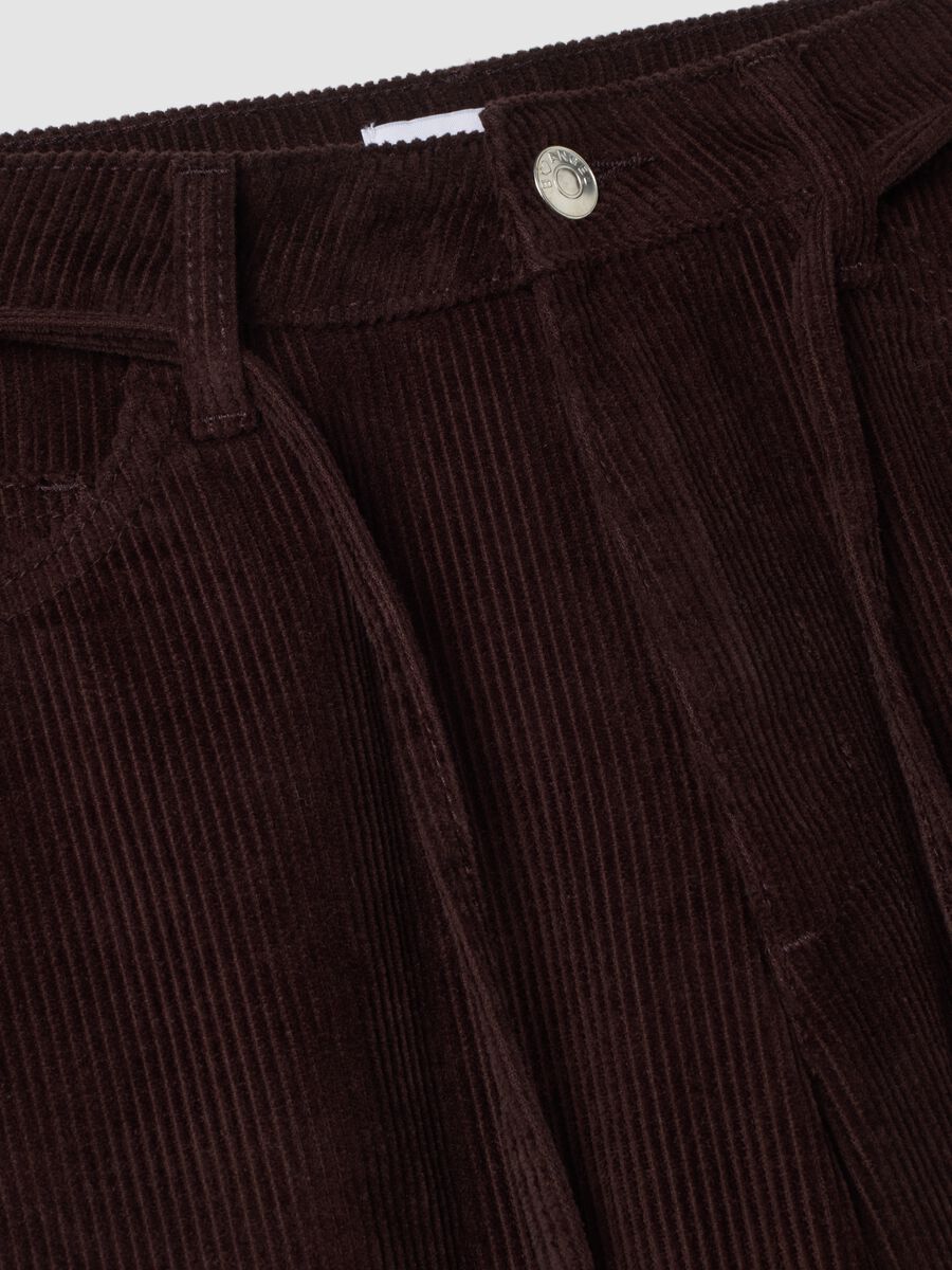 Brown pure cotton corduroy wide-leg trousers_1