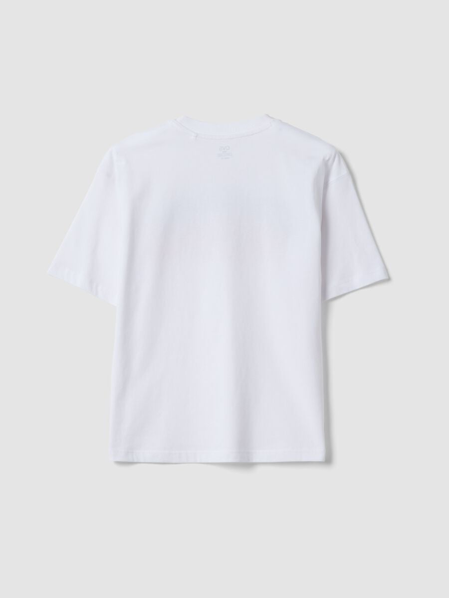 White pure cotton T-shirt with front print_4