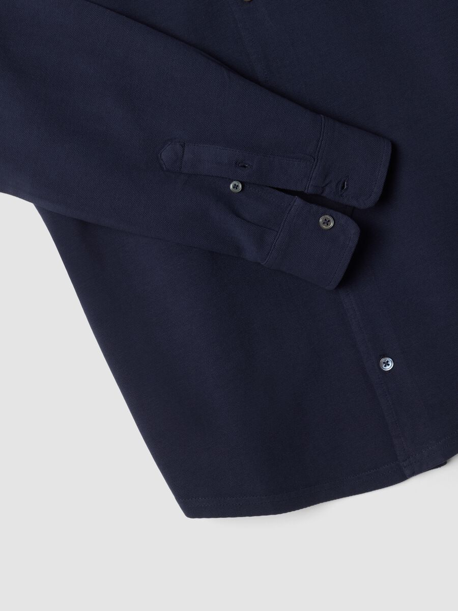 Blue long-sleeve pure cotton piqu&eacute; polo shirt, regular fit_1