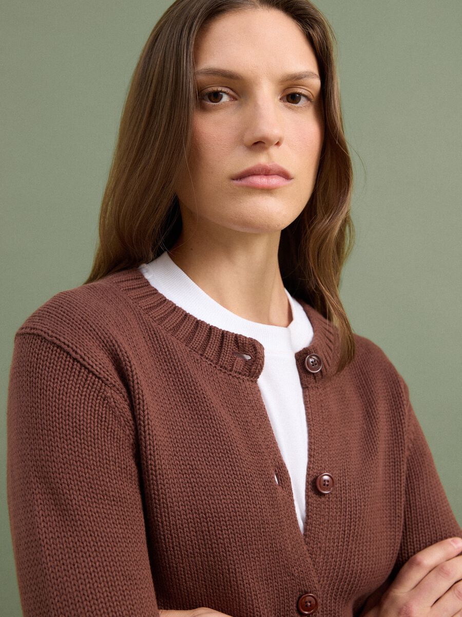 Brown pure cotton button-up cardigan, regular fit_0