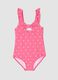 Pink striped stretch swimsuit with ruffle straps_0