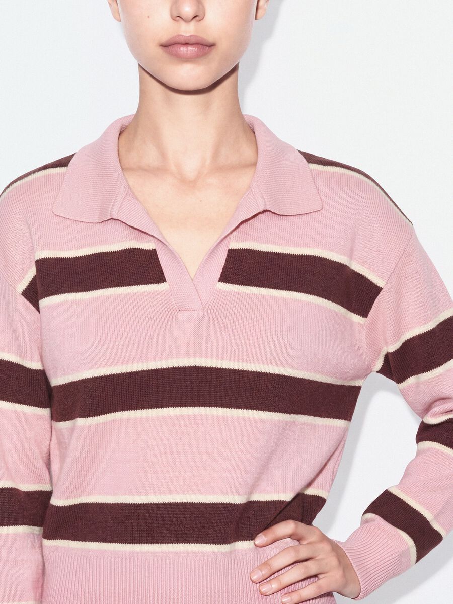 Pink striped viscose-blend polo-collar jumper, regular fit_3