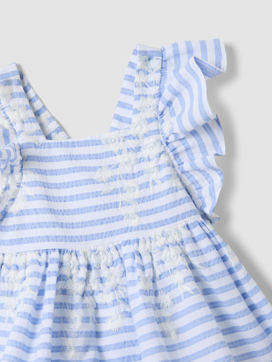 Multicoloured striped pure cotton dress with ruffles for baby girls, wide fit_2