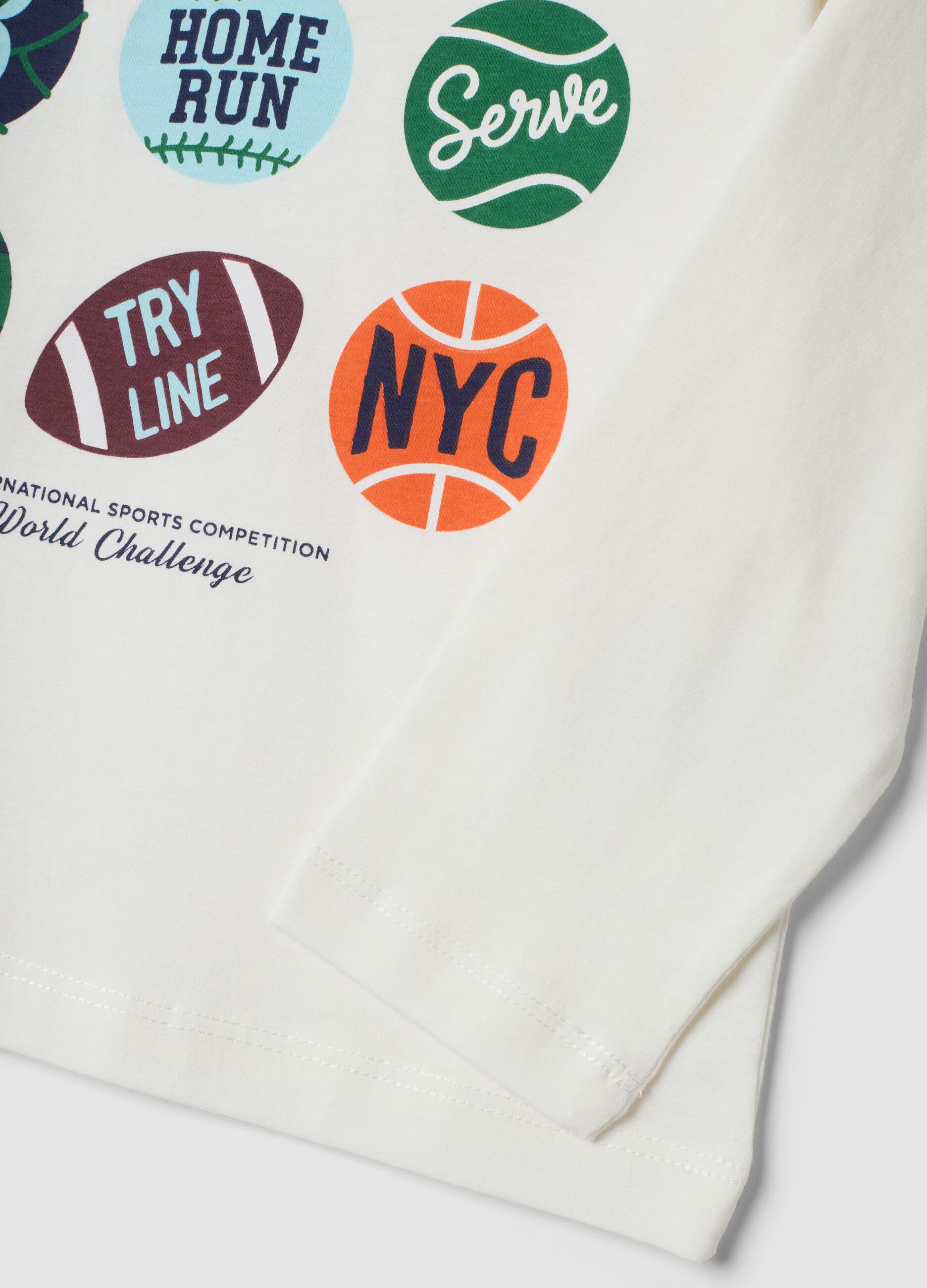 T-shirt bianca in puro cotone organico con stampa college