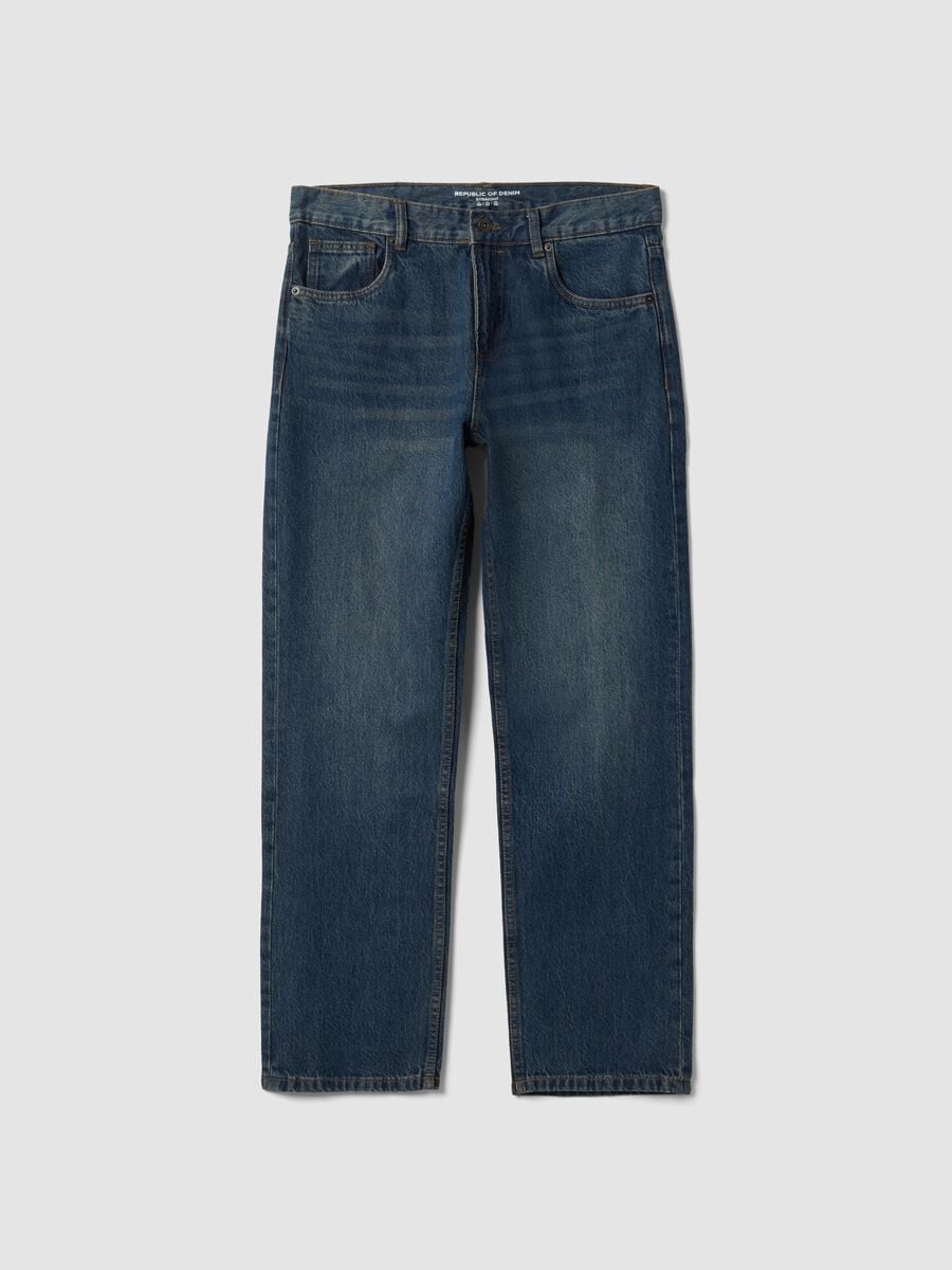 Jeans denim blu in puro cotone straight fit_0