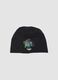 Black stretch cotton beanie hat with Minecraft embroidery for boys_0