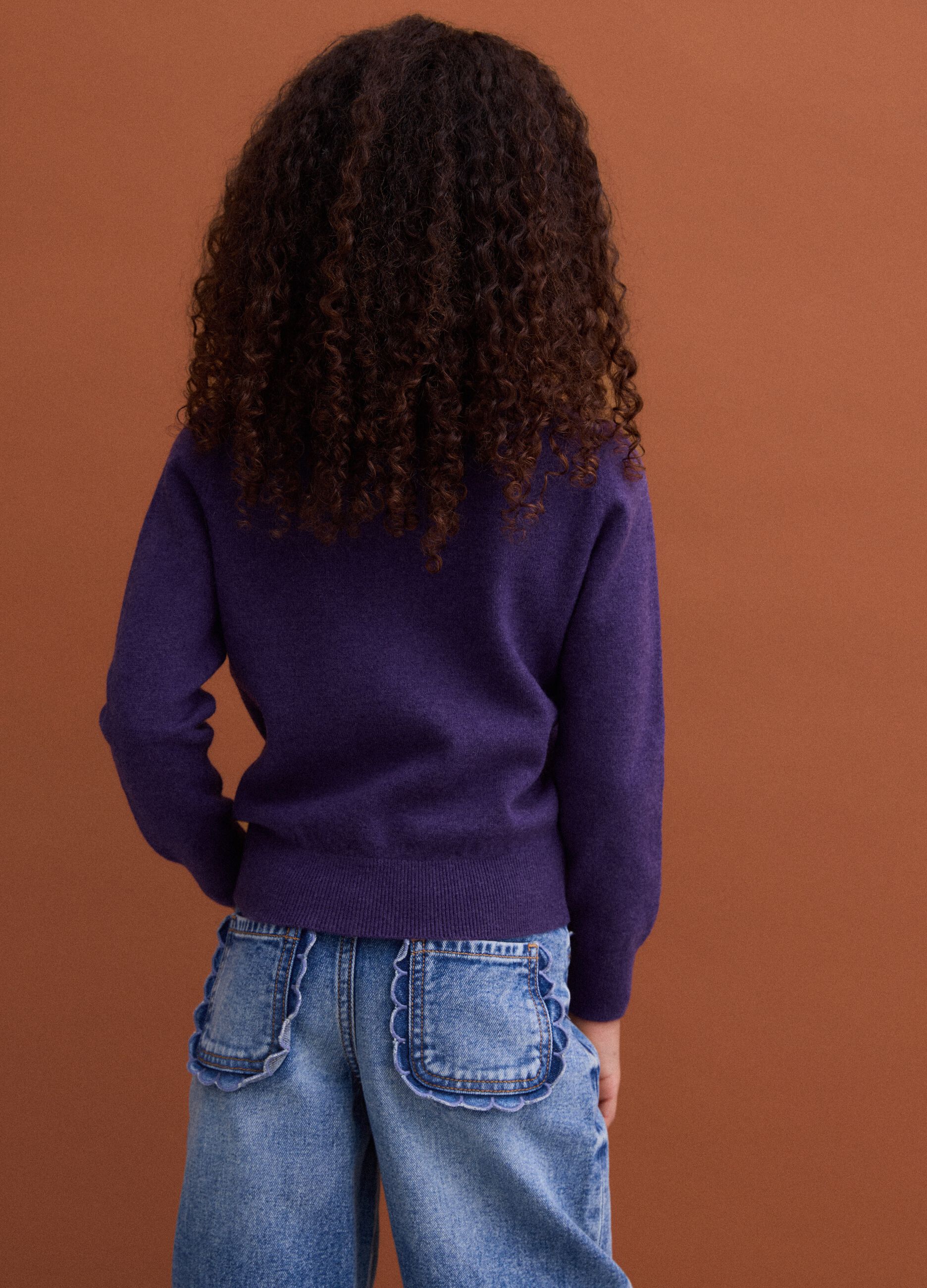 Violetter Pullover aus reiner Wolle mit langen &Auml;rmeln, Regular Fit