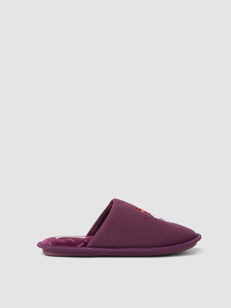 Mauve Purple Peanuts Embroidered Slippers_0