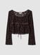 Brown stretch T-shirt with flocked floral print_4