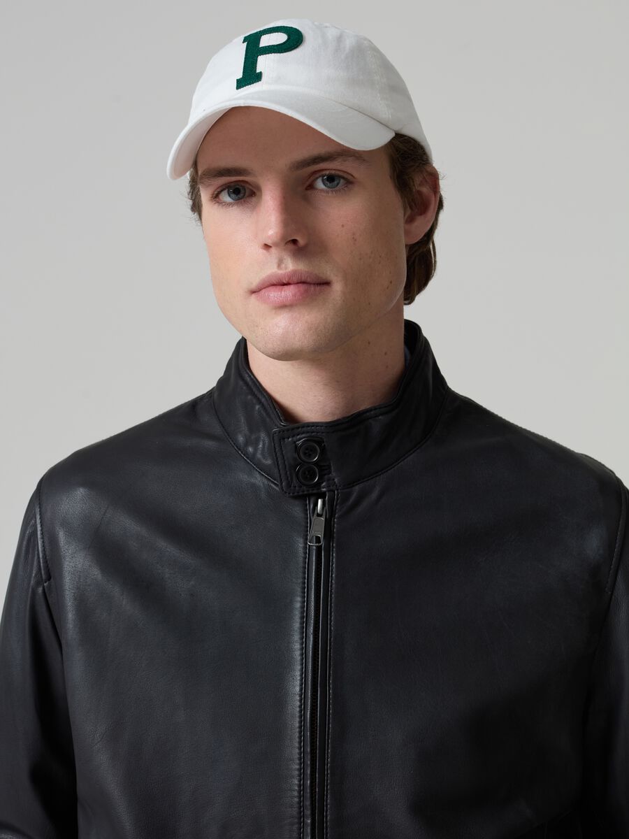 Leather bomber jacket with high neck_1