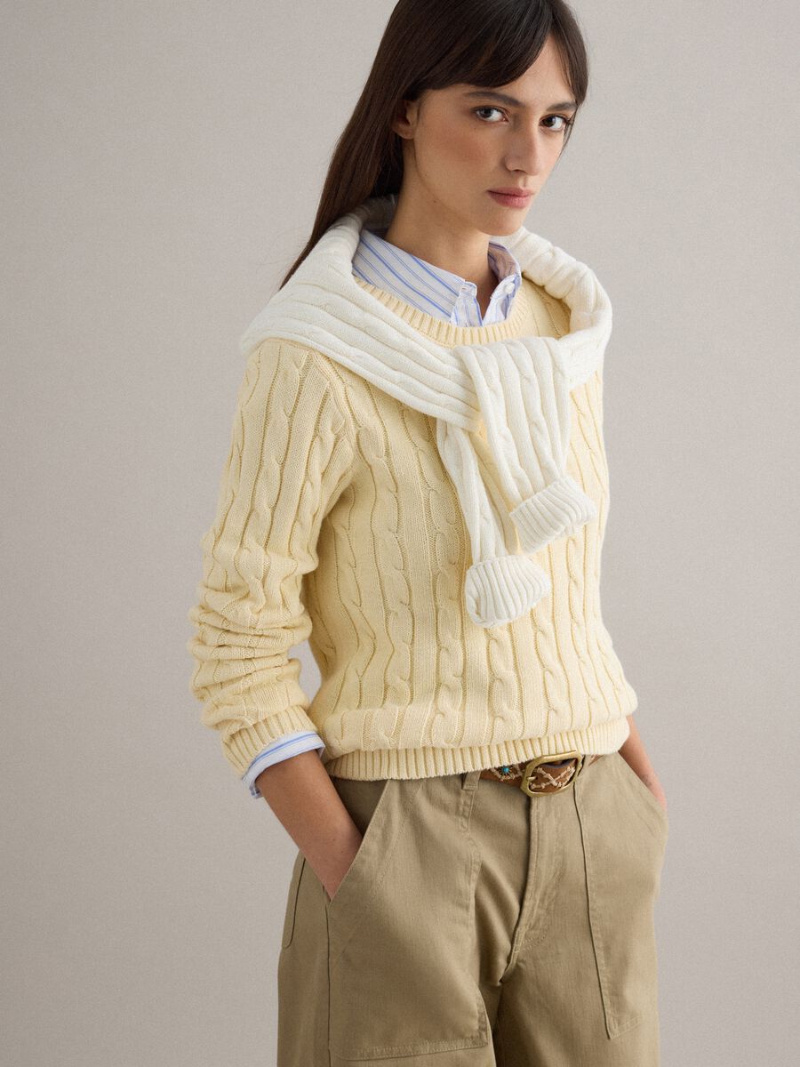 Yellow pure cotton regular fit cable knit jumper_0