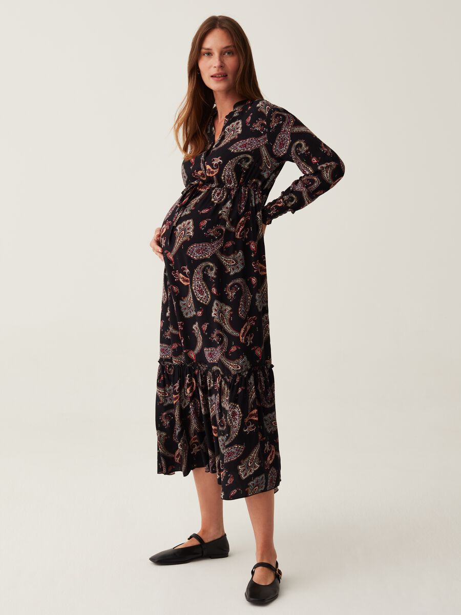 Long maternity dress in paisley-print flannel_0