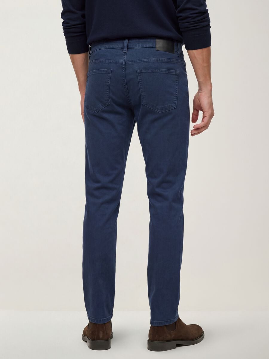 Blue slim-fit stretch cotton trousers_3
