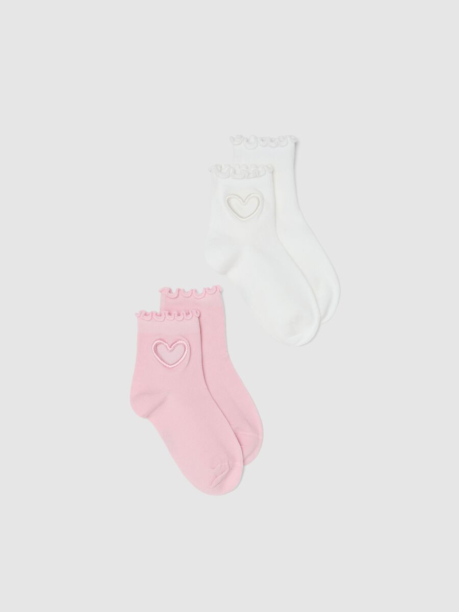 Two-pack of multicolour cotton-blend short socks for girls with heart design_0