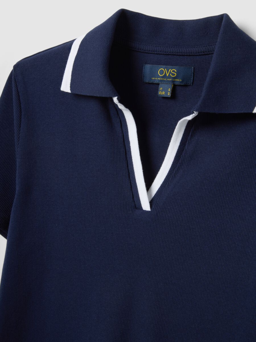 Blue stretch cotton polo with contrast collar, regular fit_5