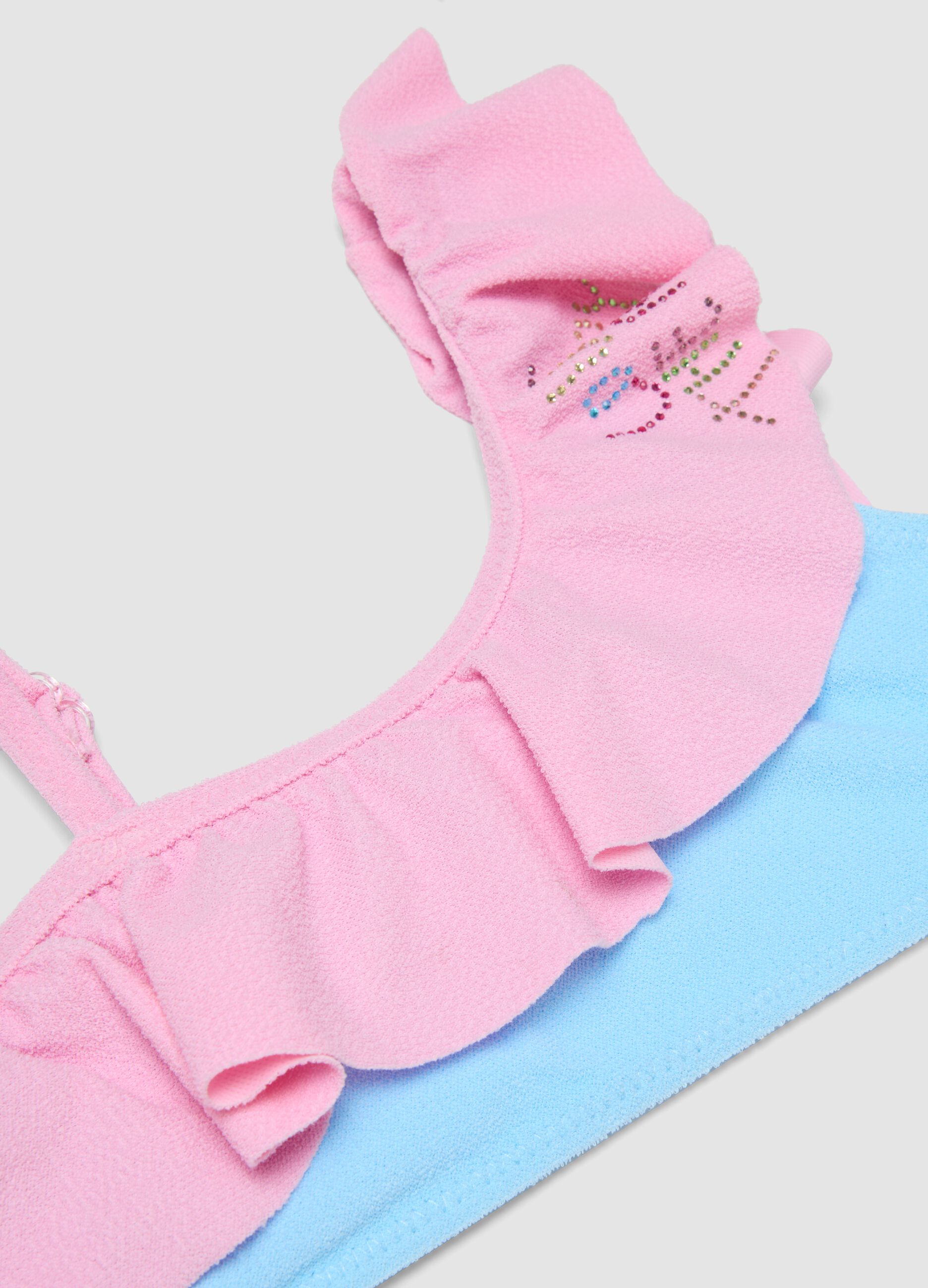 Pink stretch bikini with frill detailing