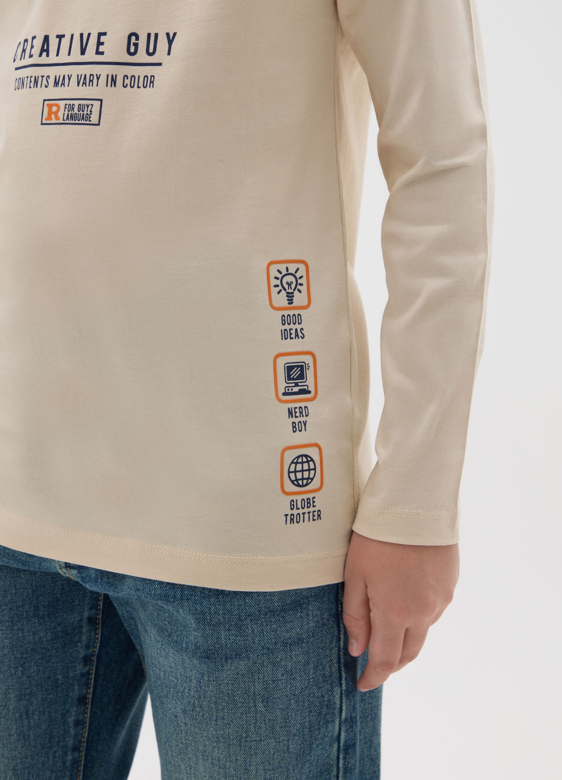 Boys' beige cotton t-shirt in regular fit