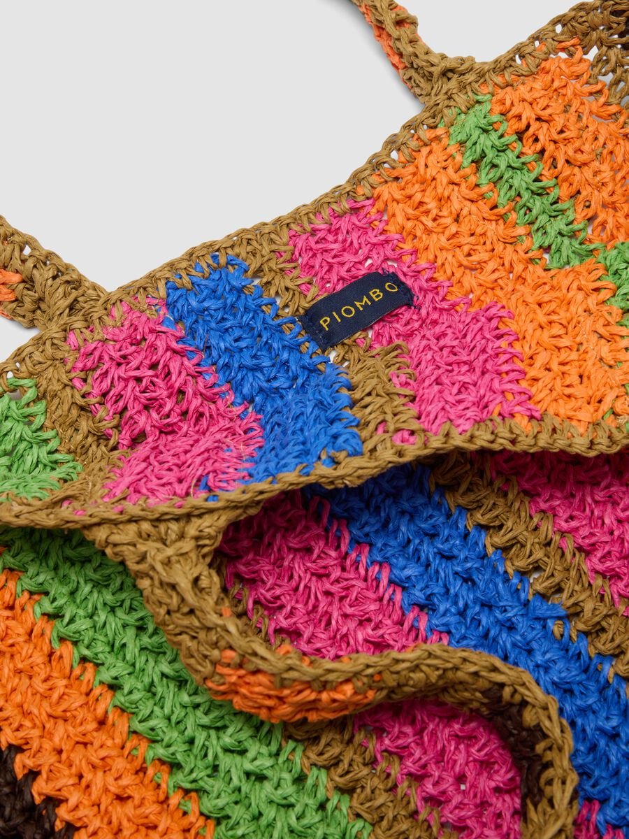 Multicoloured striped beach bag in pure paper fabric_1