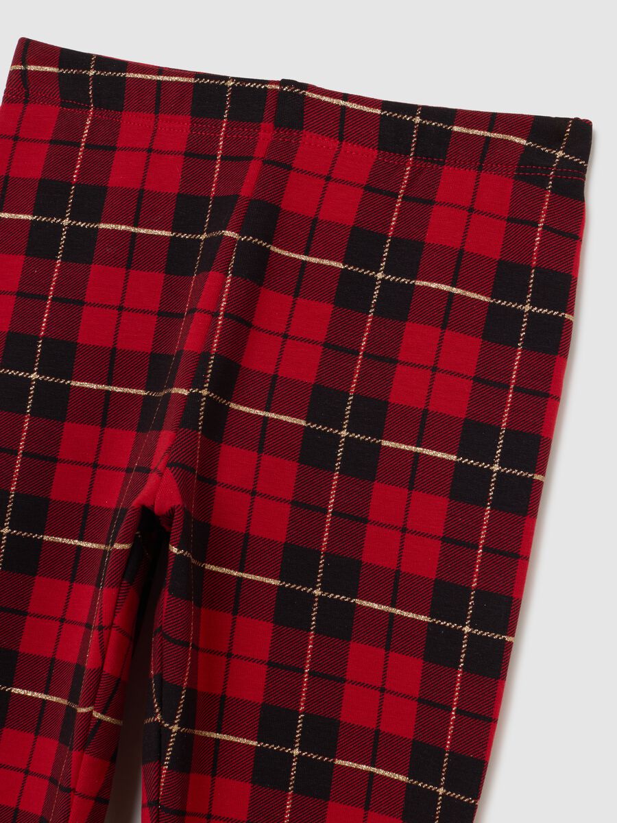 Girls' Red Checked Stretch Cotton Leggings_2