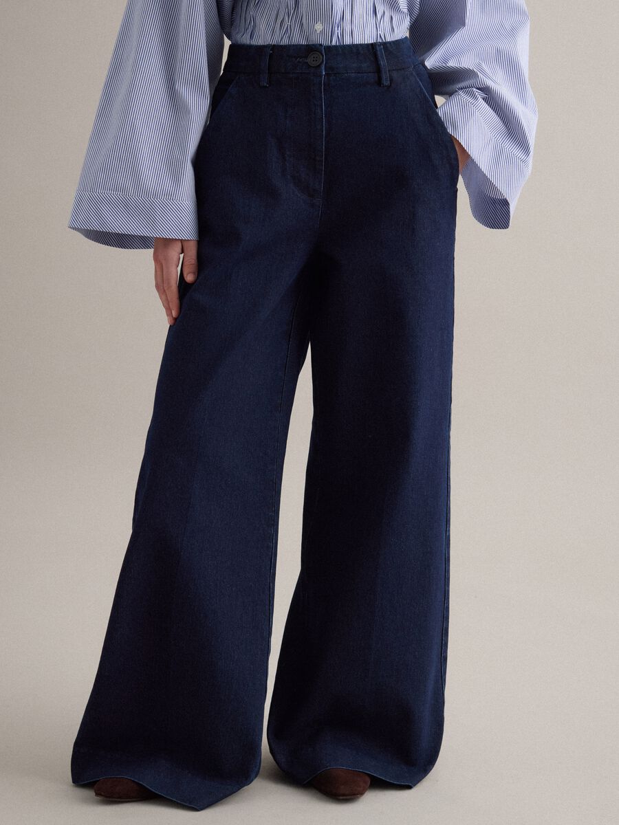 Blue Stretch Denim Wide Leg Trousers_2