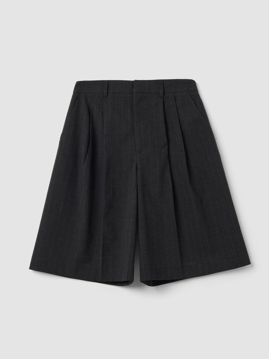 Graue Wide-Leg-Bermudashorts aus elastischer Viskose_0