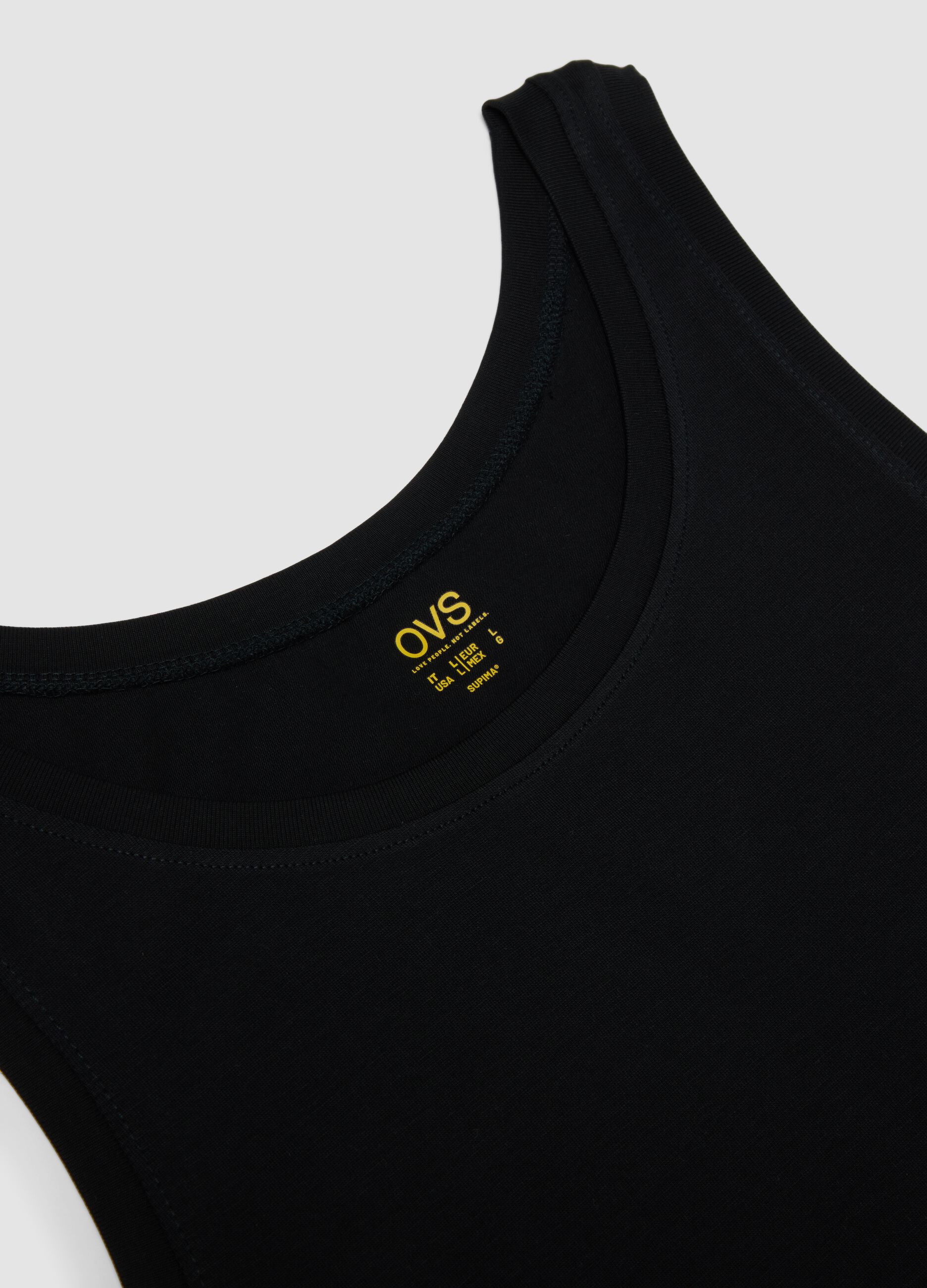 Schwarzes Tanktop aus reiner Supima-Baumwolle, Regular Fit