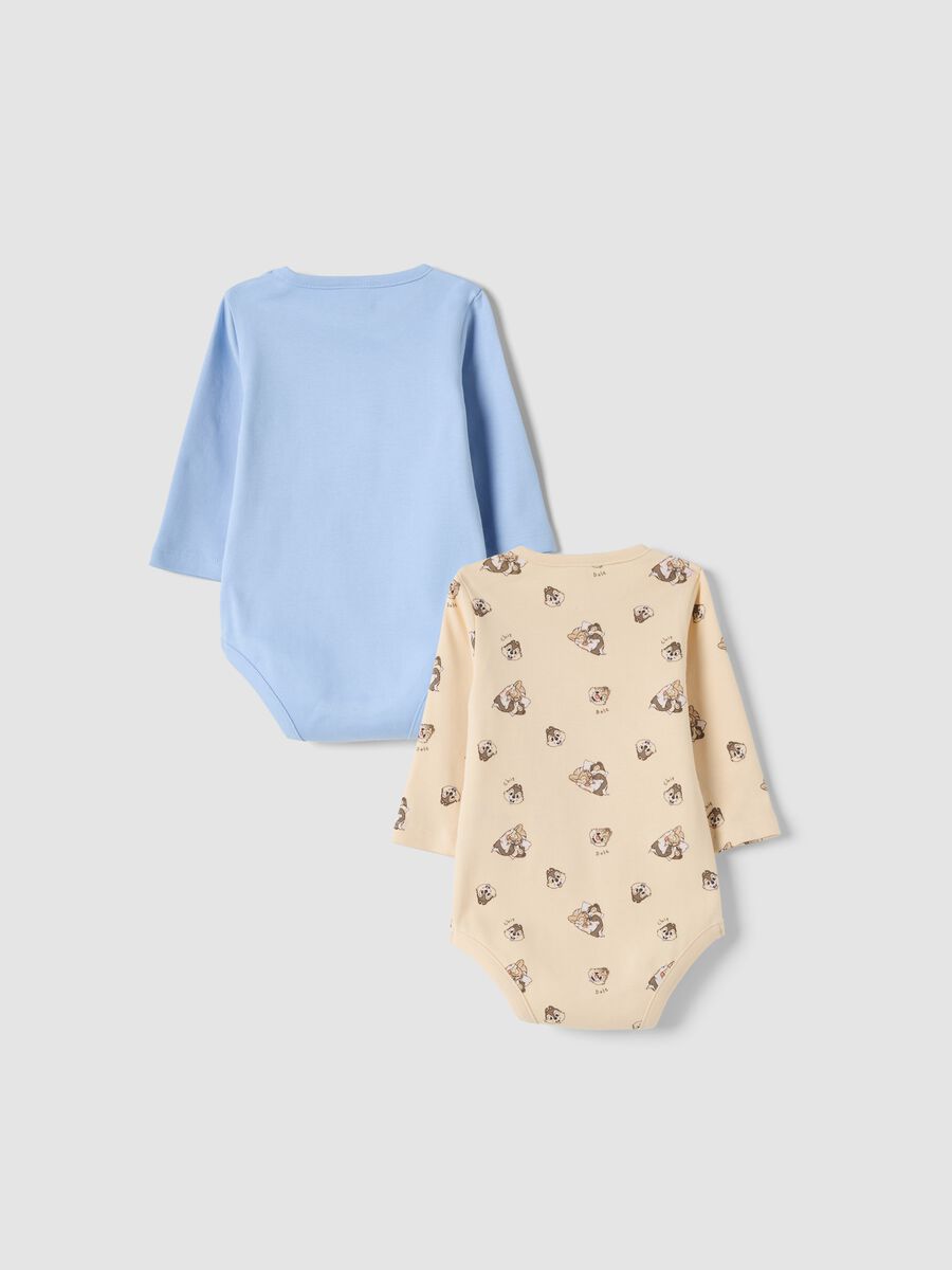 2-pack blue and orange organic cotton bodysuits with Chip and Dale print_1
