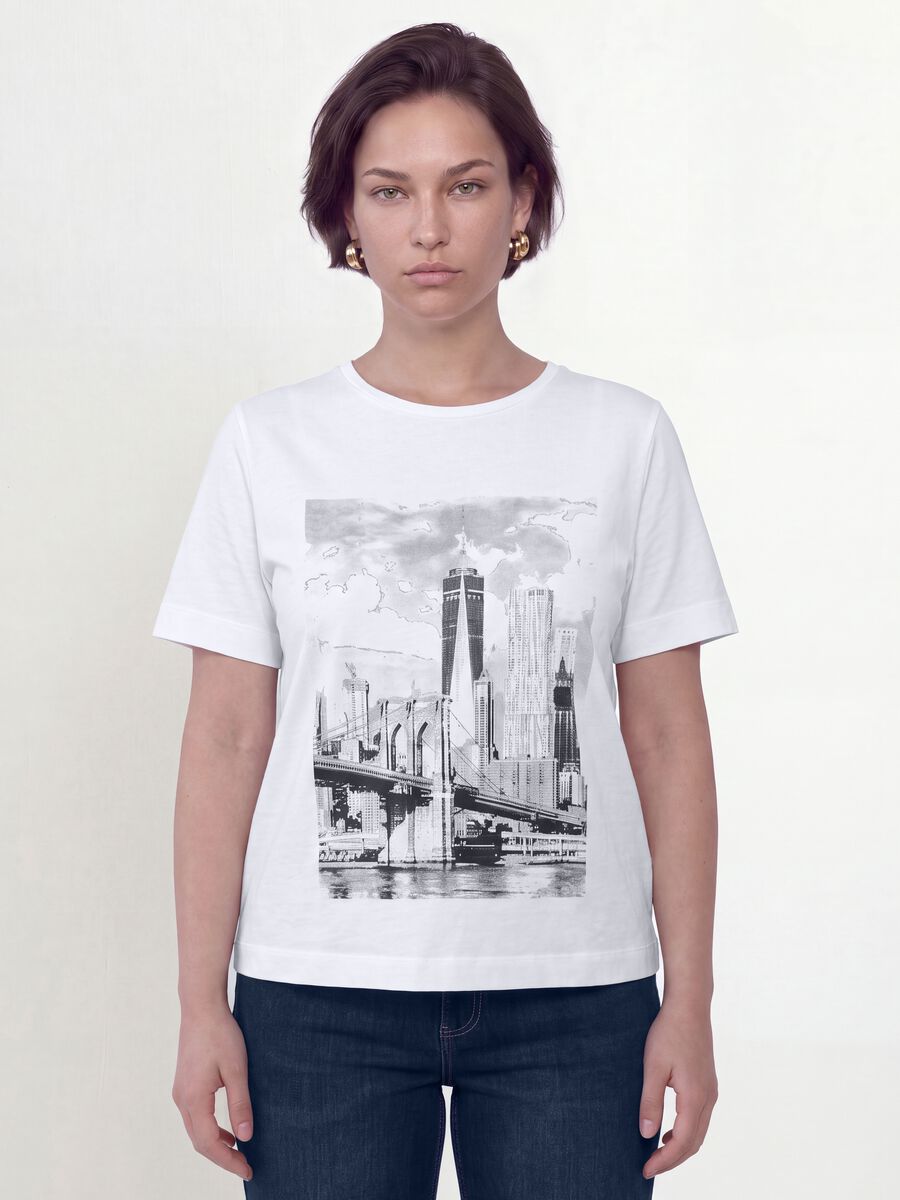 White pure cotton T-shirt with graphic print, regular fit_0