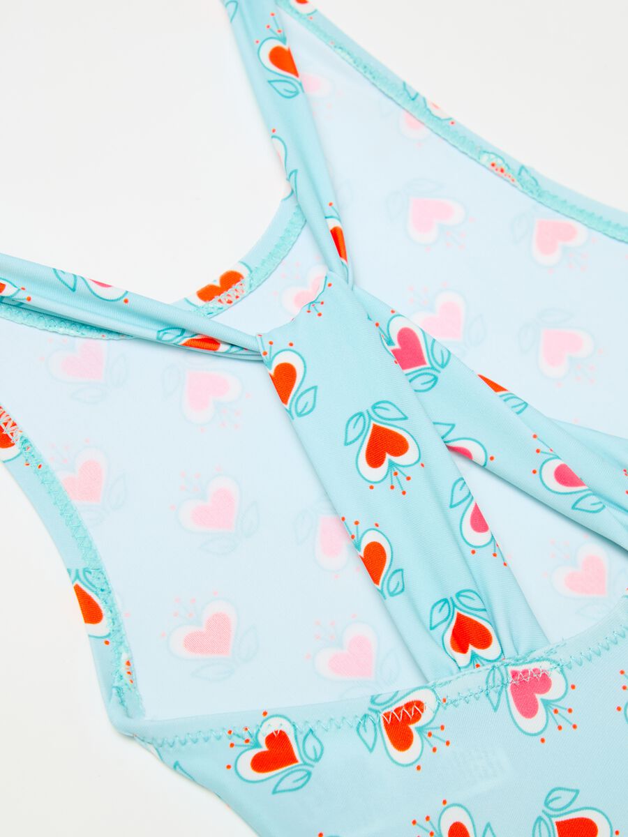 One-piece swimsuit with floral hearts print_2