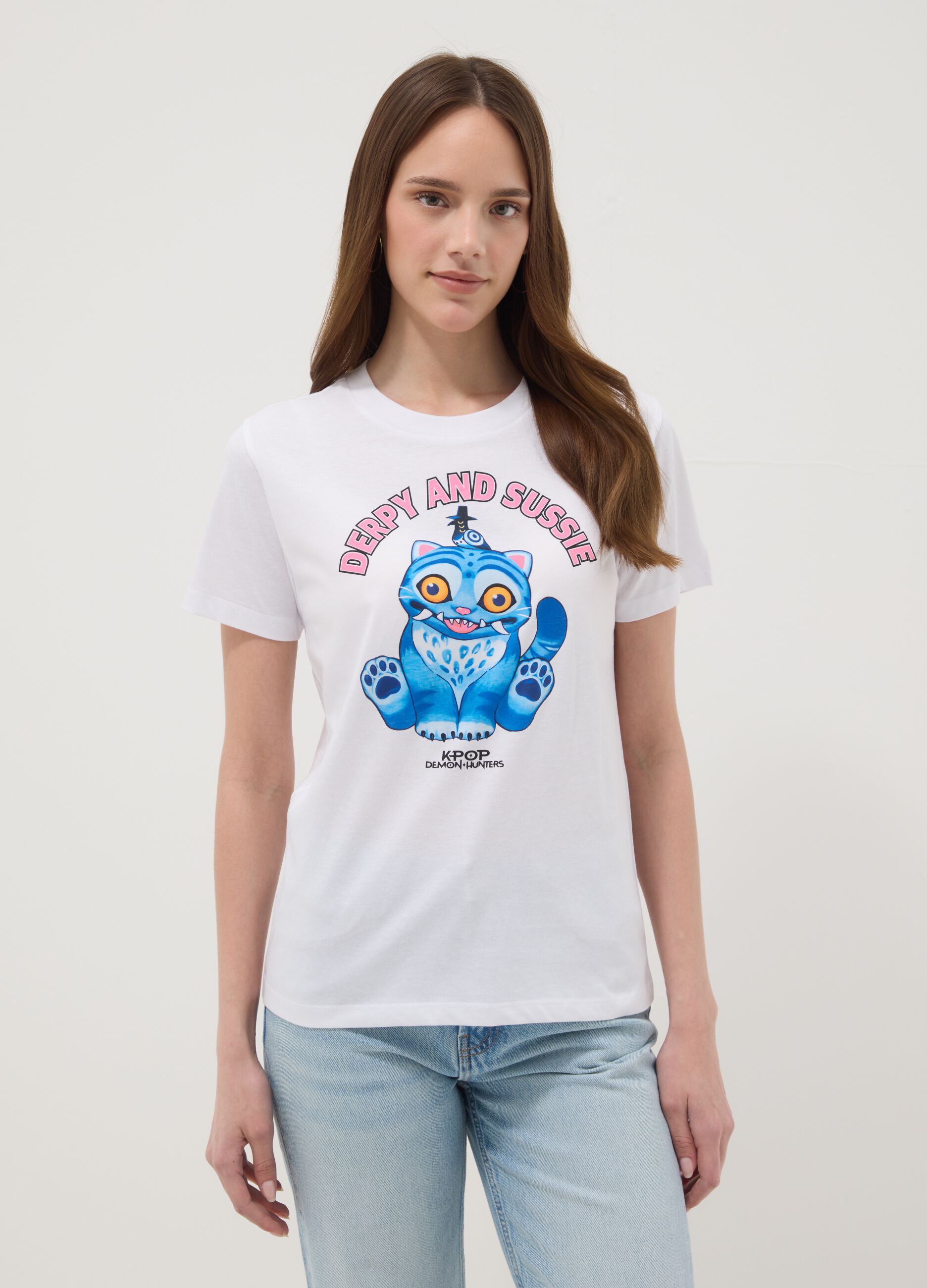 White pure cotton regular fit T-shirt with print