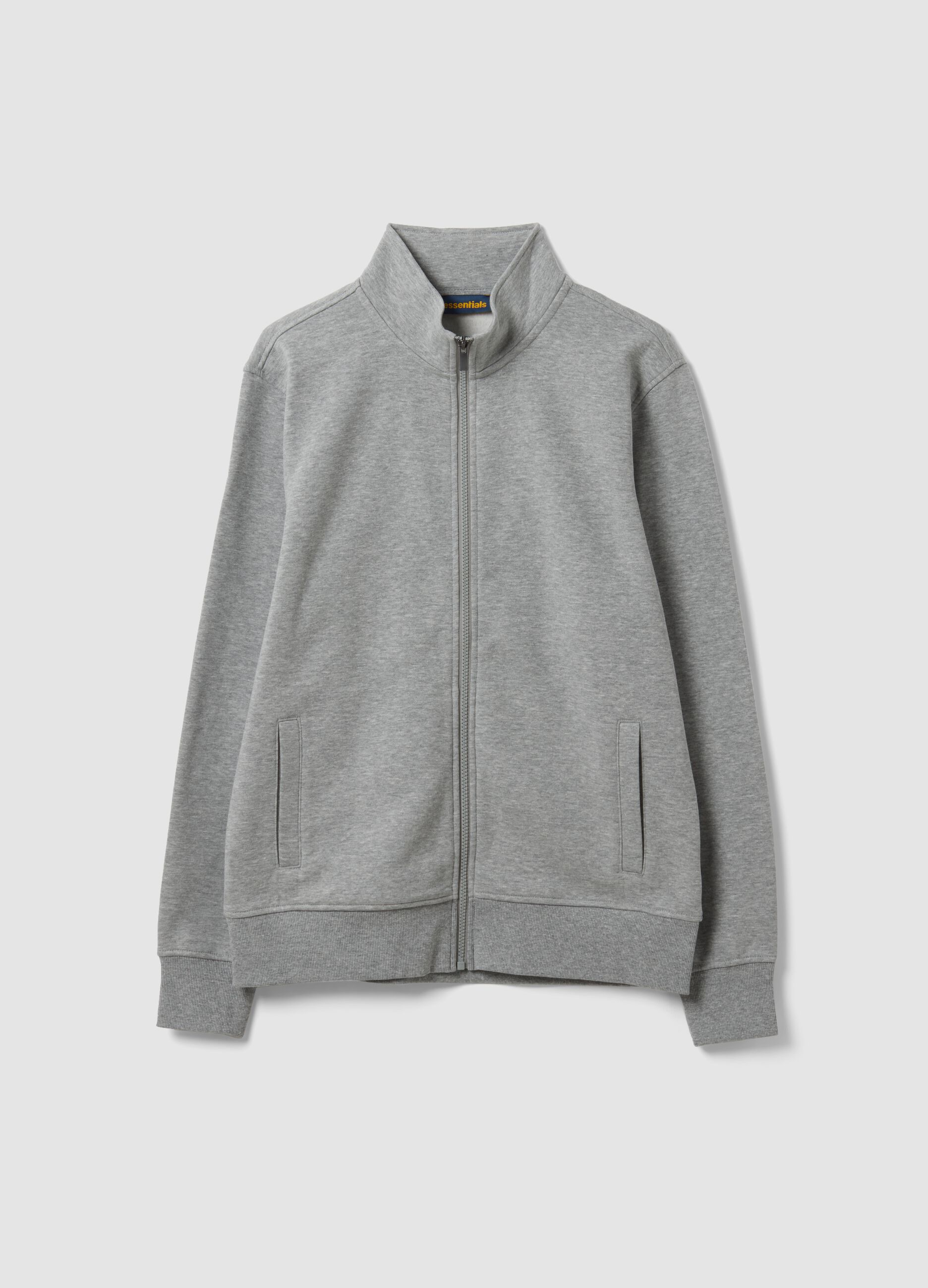 Grey cotton-blend sweatshirt with crew neck and zip, regular fit