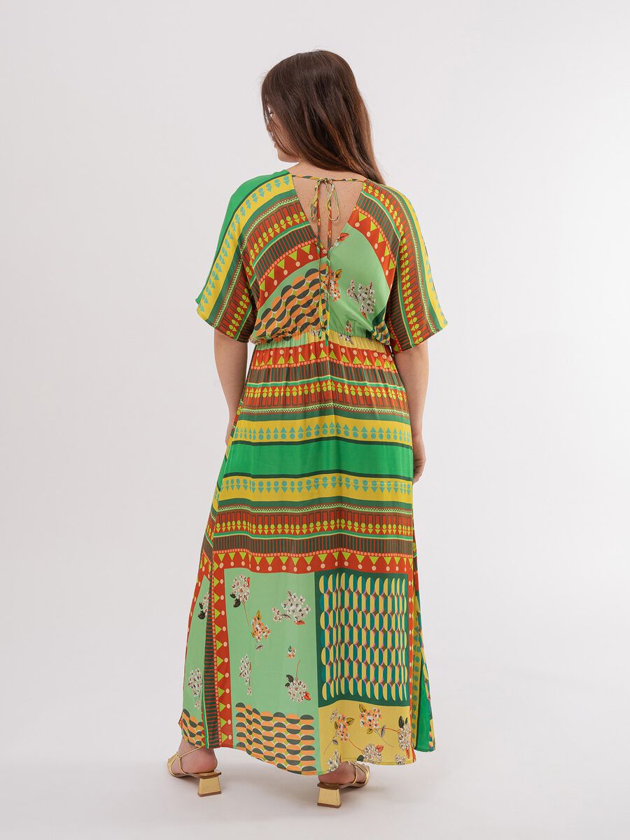 Curvy long dress with multicoloured print_1