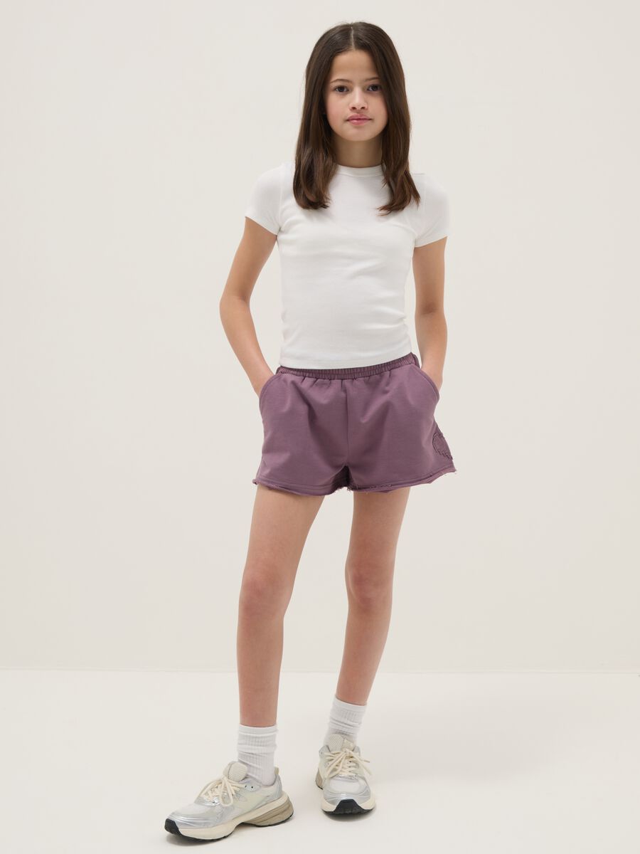 Girls' purple pure cotton shorts with relaxed fit_0