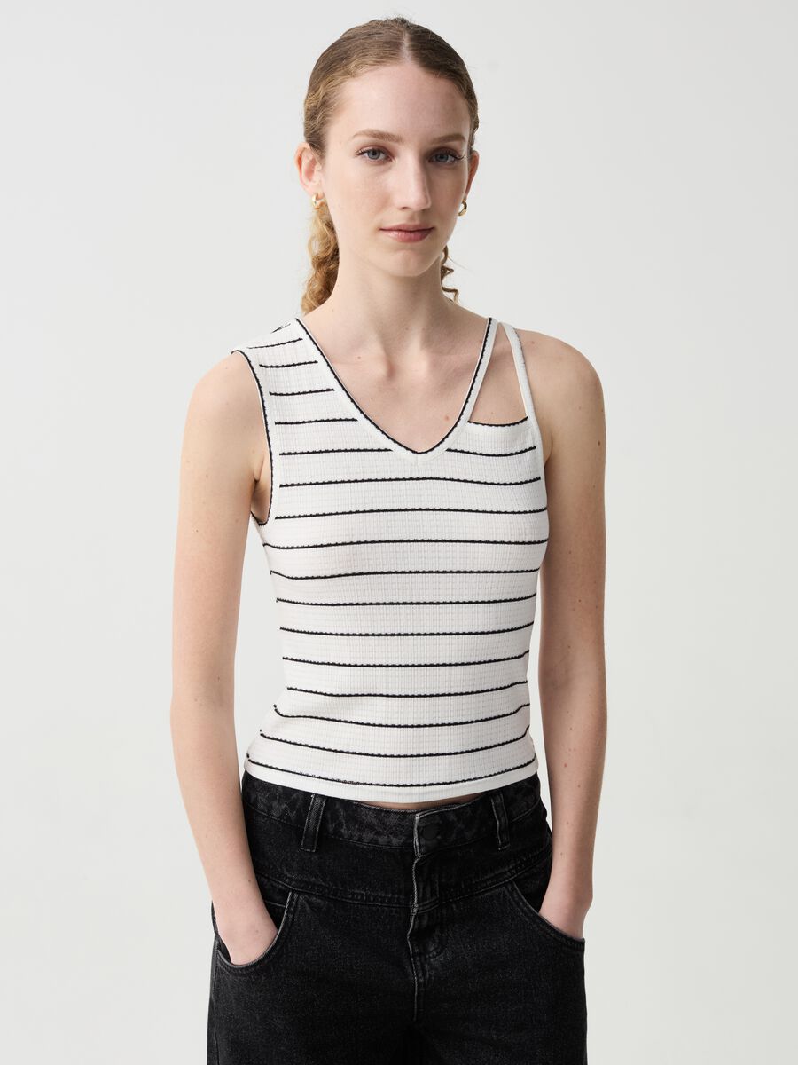 Striped tank top with cut-out detailing_0