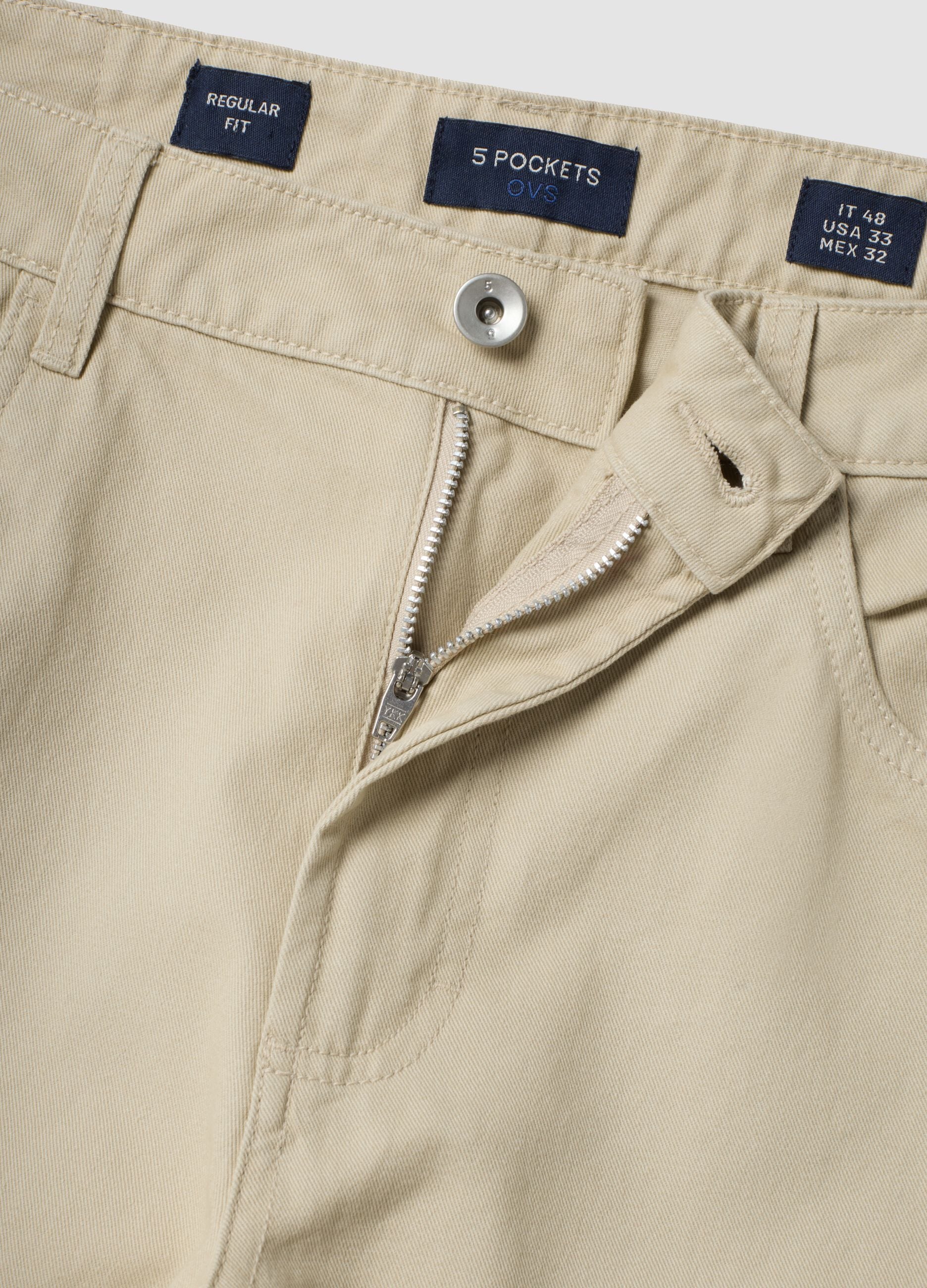 Beige Five-Pocket-Hose aus reiner Baumwolle