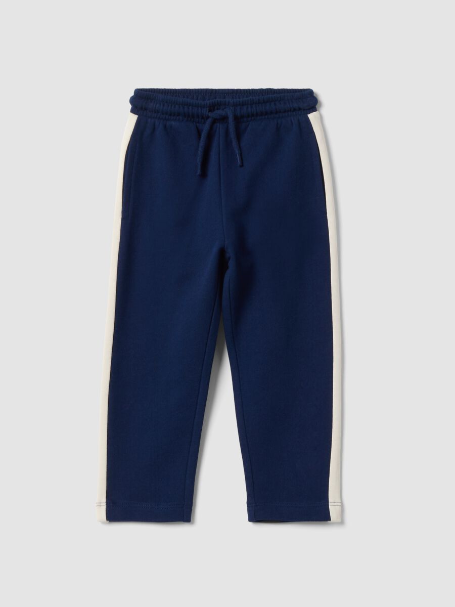 Blue organic cotton joggers with contrast side stripes_0