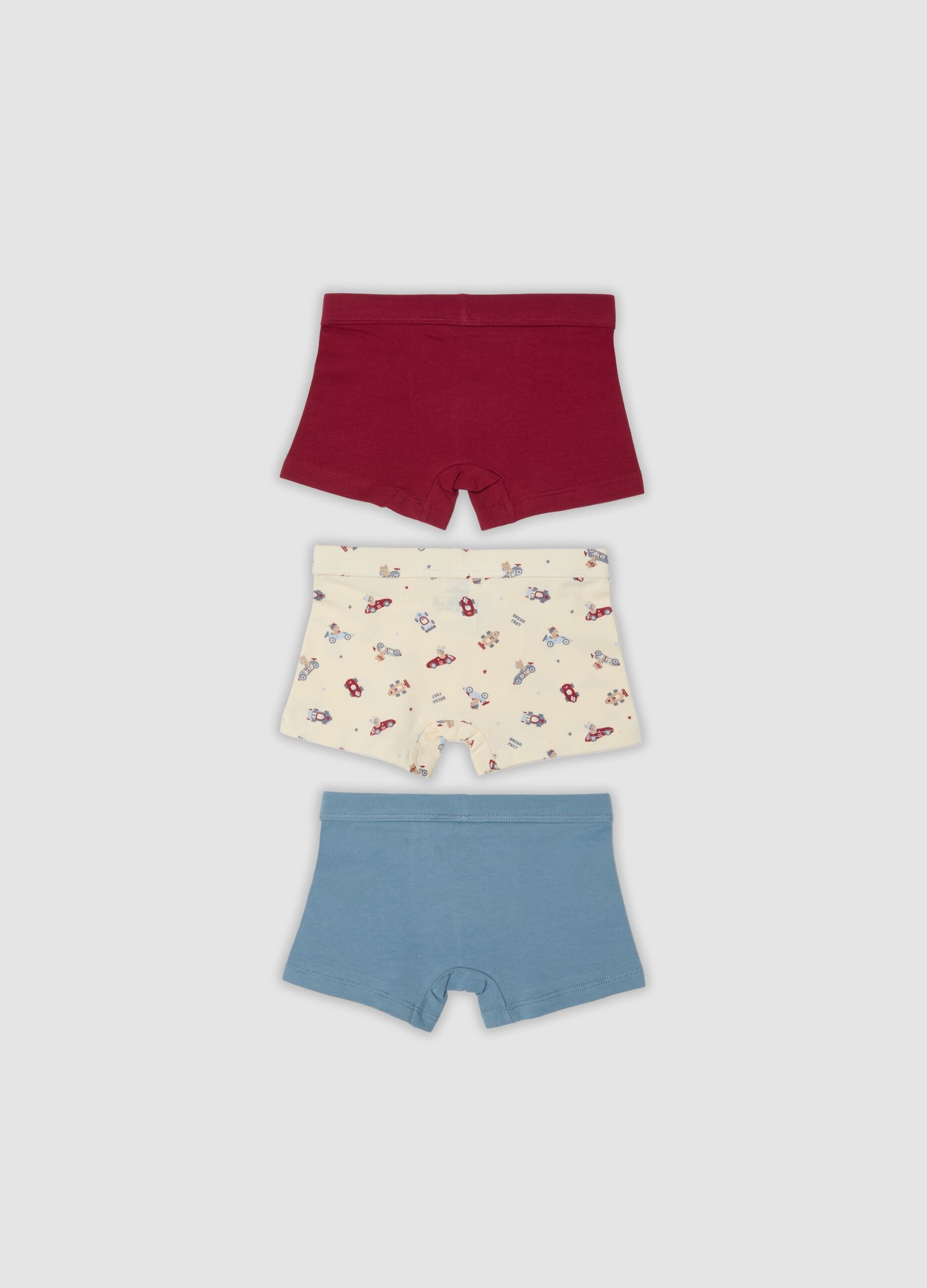 Lot de 3 boxers multicolores en coton bio stretch pour b&eacute;b&eacute; et petit gar&ccedil;on