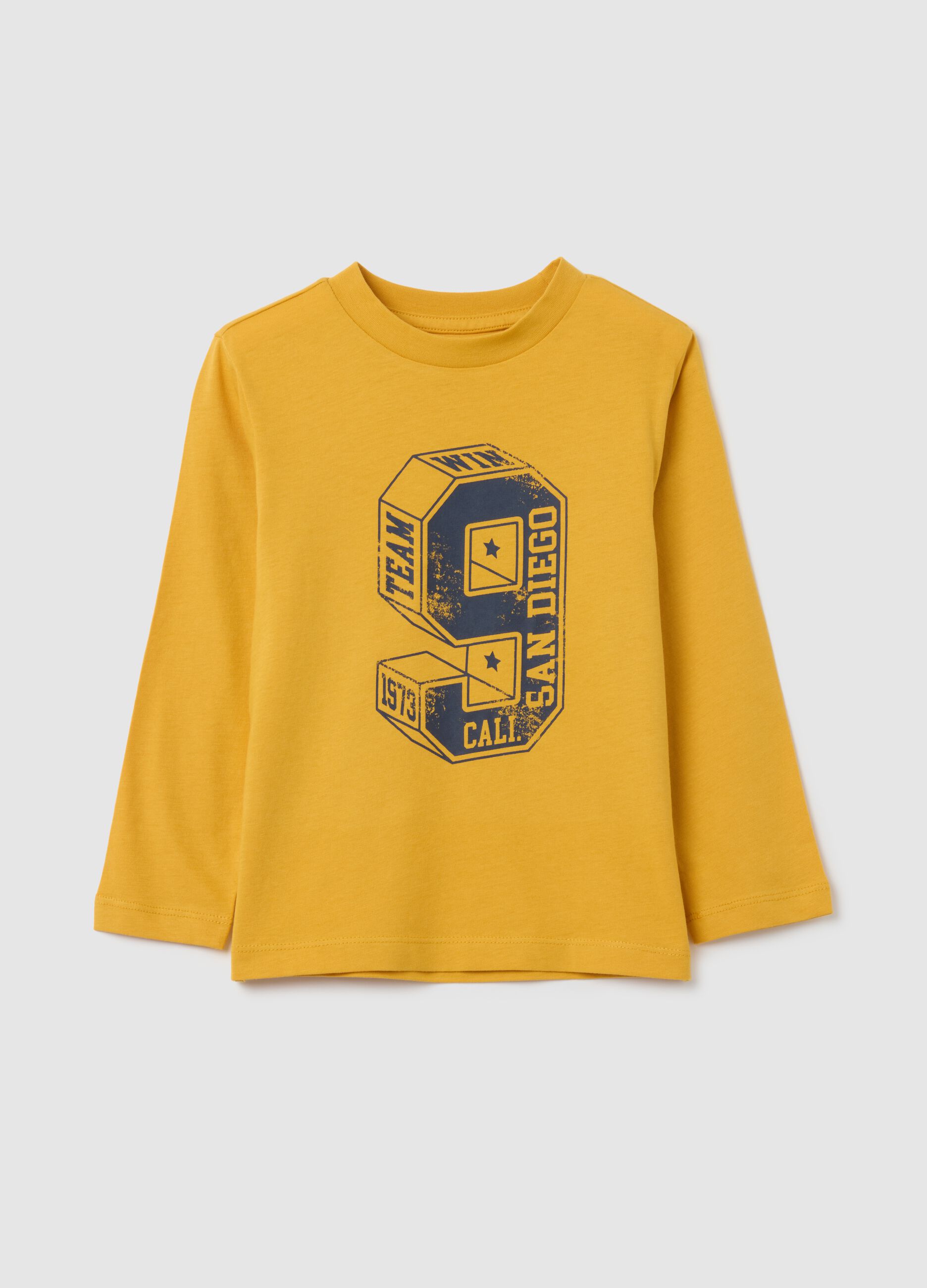 Jersey infantil de algodón puro amarillo ajuste regular con estampado