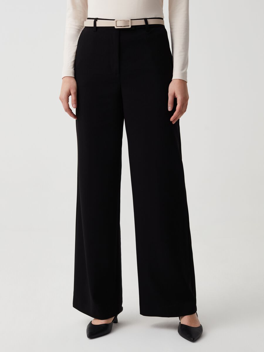 Wide-leg trousers with skinny belt_1